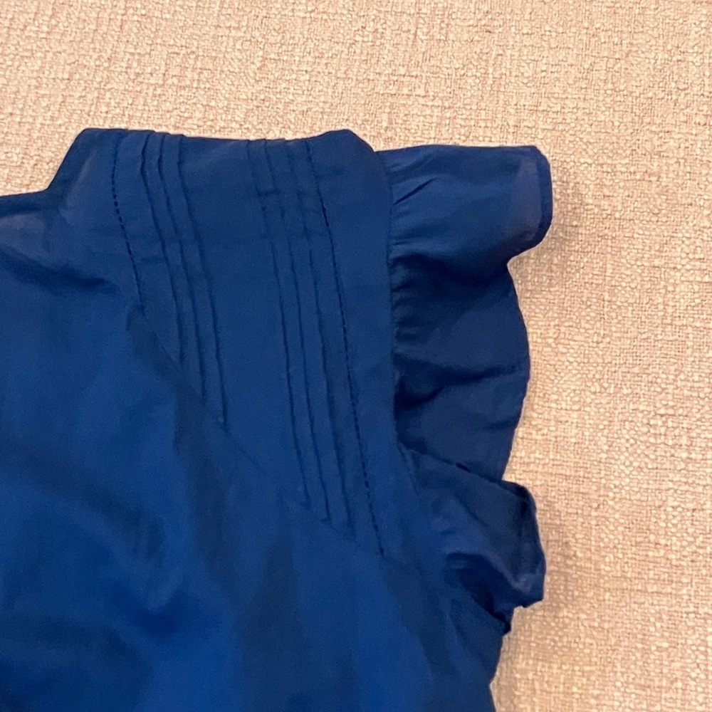 Modal / cotton Wm’s large crochet and ruffle Navy Blue short Sleeve Blouse - Picture 13 of 15
